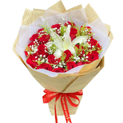 绵阳19朵红玫瑰1支百合，永恒之美