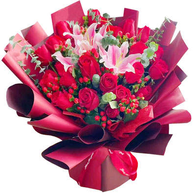绵阳22朵红玫瑰百合，爱的火焰