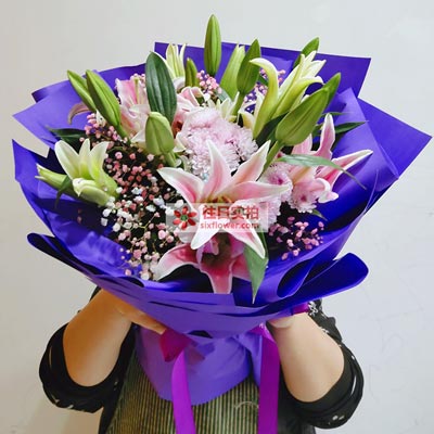 绵阳6支粉色多头百合，真诚的问候